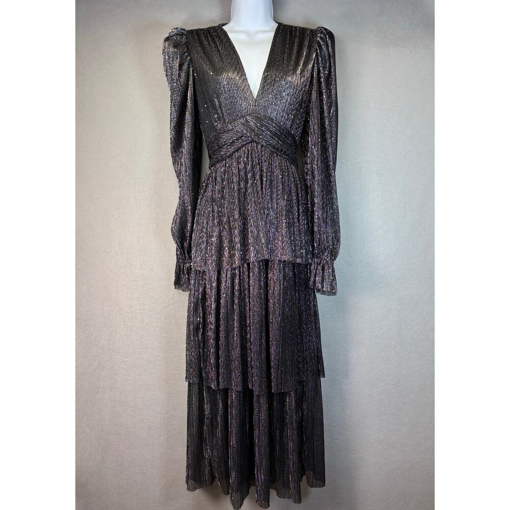 Sabina Musayev Women's Black Marais Semi-Sheer Midi‎ Dress X-Small Holiday NYE